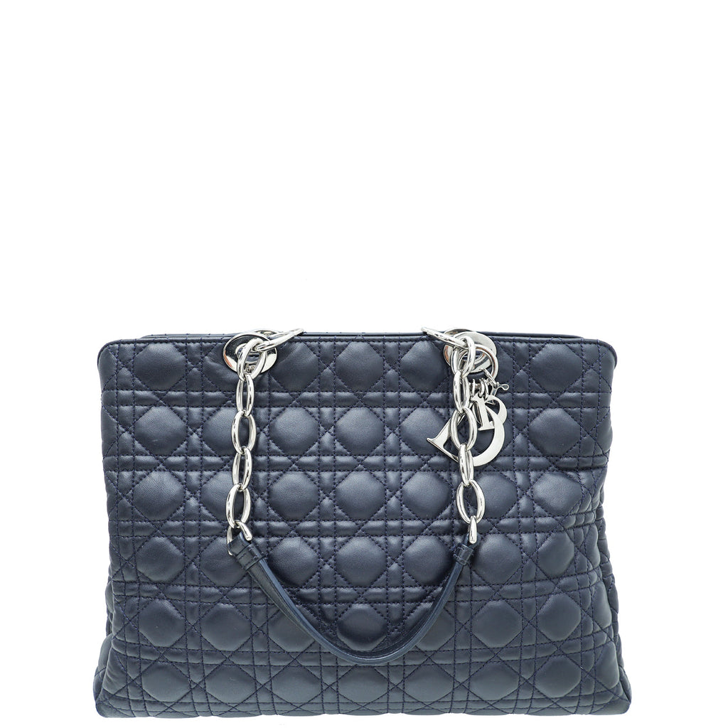 Christian Dior Navy Blue Lady Dior Soft Tote Large Bag