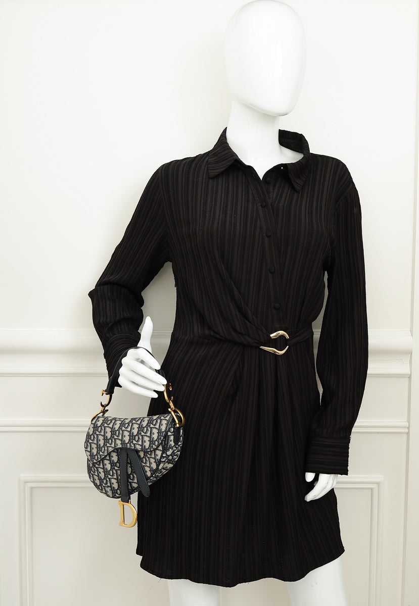 Christian Dior Navy Blue Oblique Mini Saddle Bag