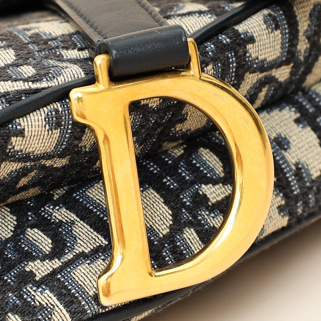 Christian Dior Navy Blue Oblique Mini Saddle Bag