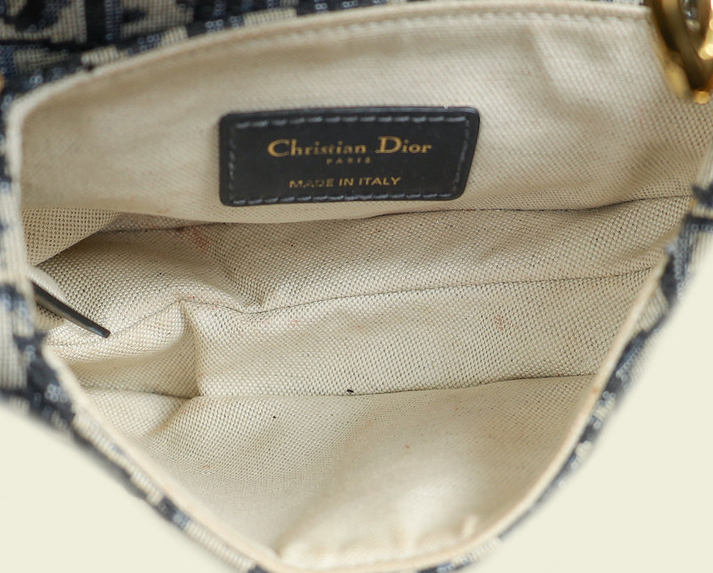 Christian Dior Navy Blue Oblique Saddle Mini Bag