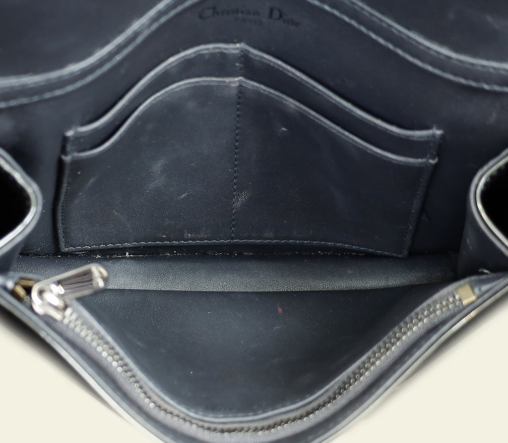 Christian Dior Dark Grey Diorama Micro Cannage Wallet On Chain