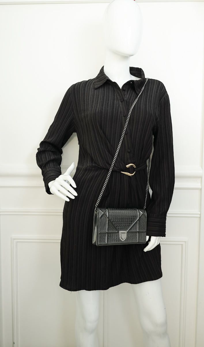 Christian Dior Dark Grey Diorama Micro Cannage Wallet On Chain