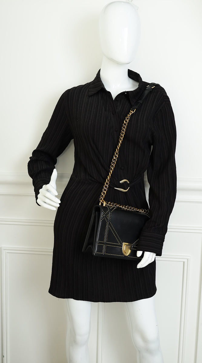 Christian Dior Black Diorama Studded Medium Bag