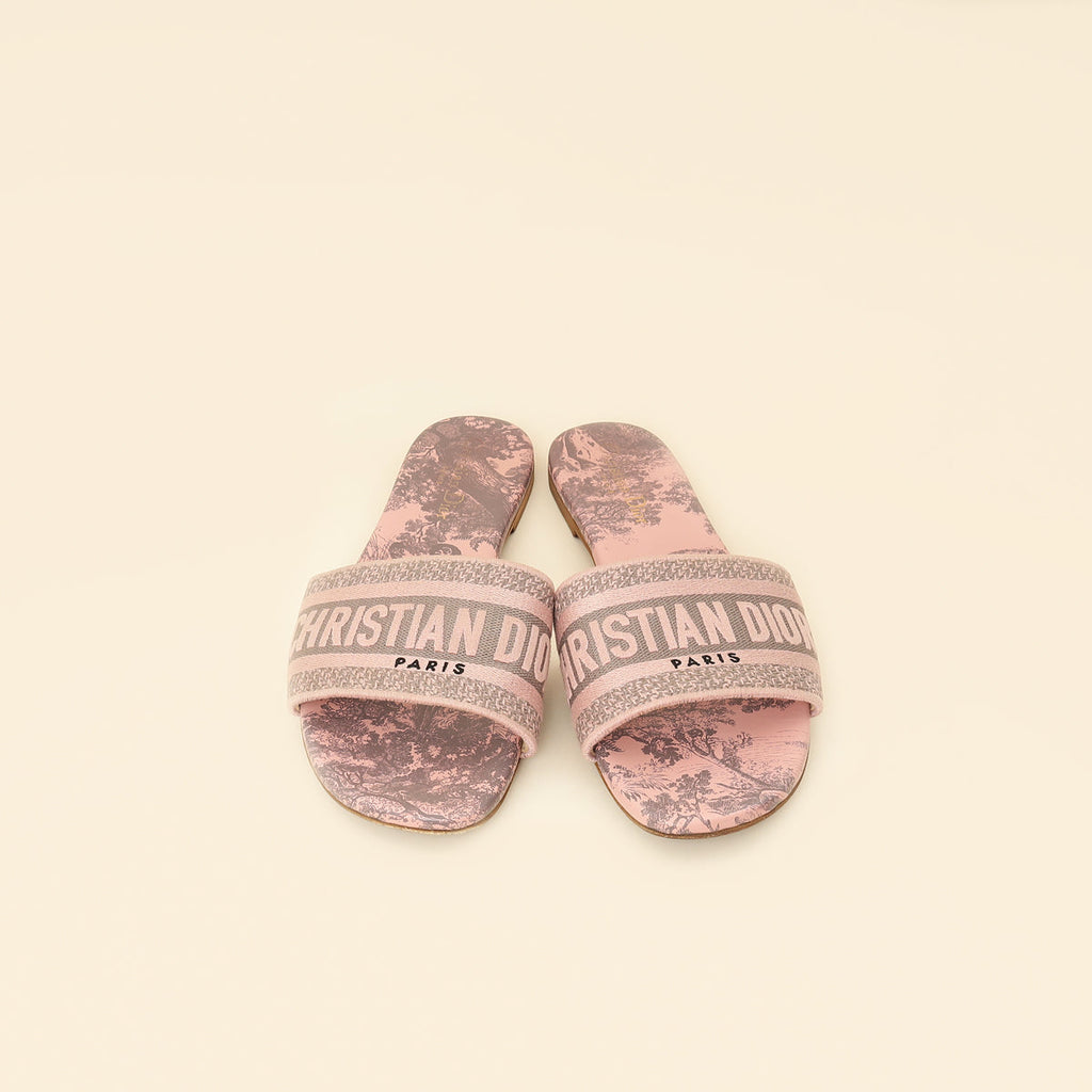 Christian Dior Light Pink Toile De Jouy Motif Dway Slide Mules 39.5
