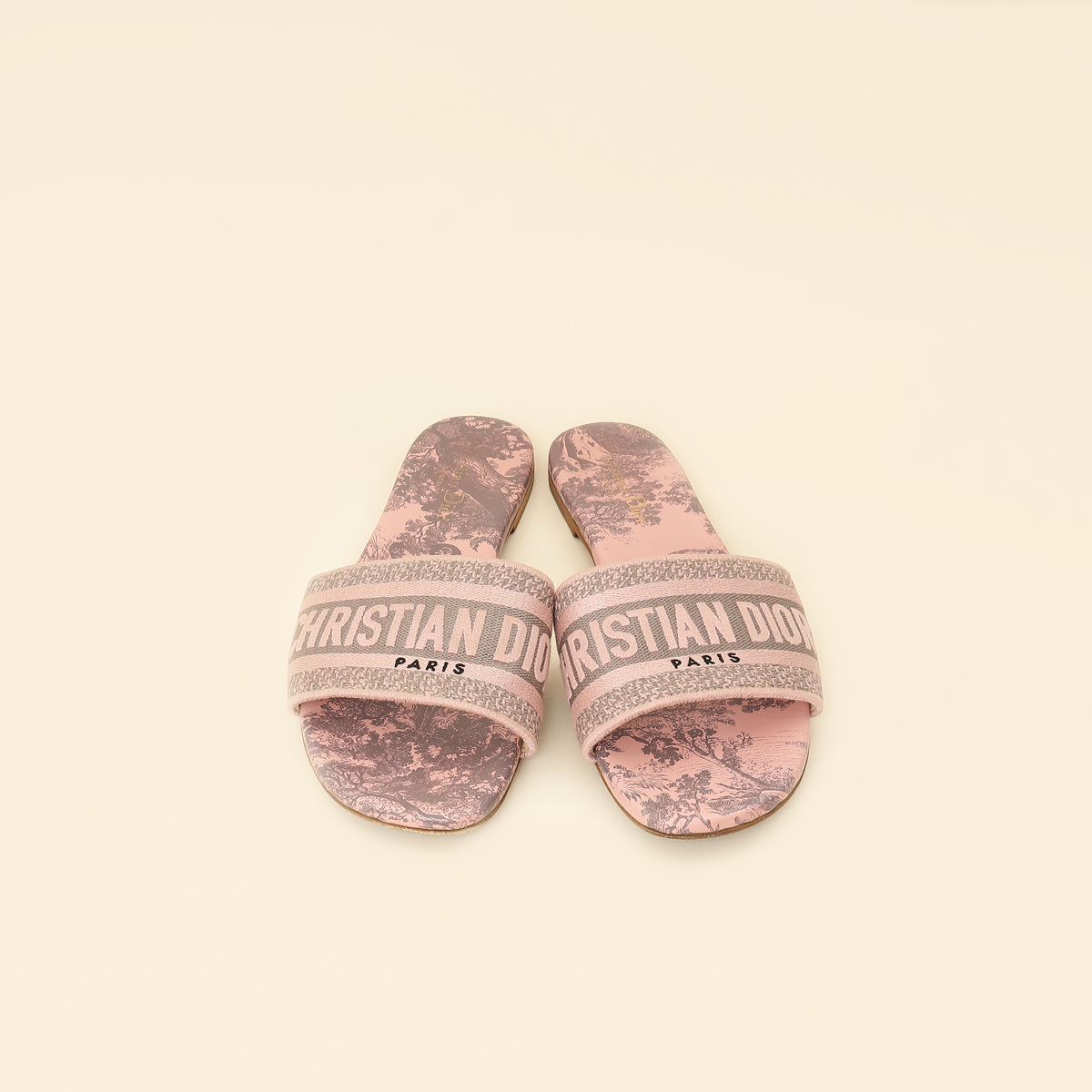 Christian Dior Light Pink Toile De Jouy Motif Dway Slide Mules 39.5