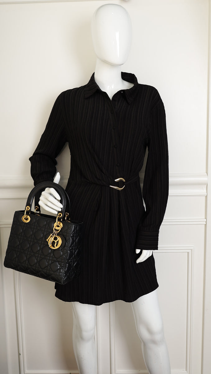 Christian Dior Black Lady Dior Medium Bag