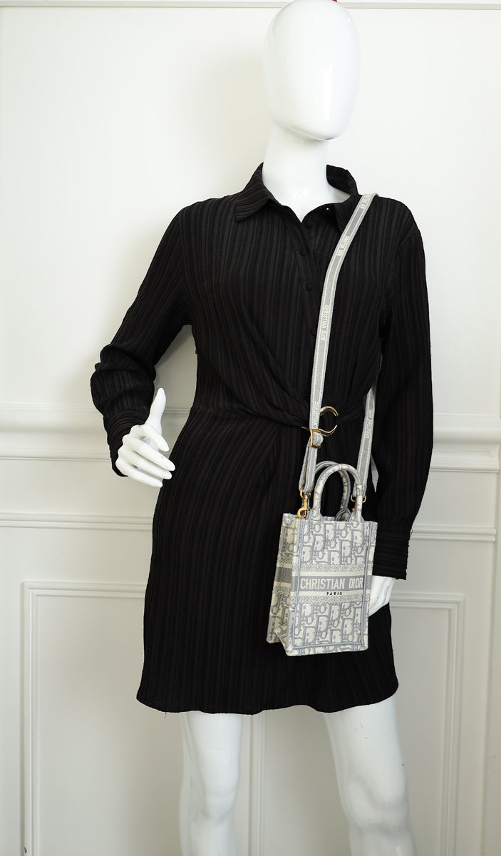 Christian Dior Grey Mini Book Tote Phone Bag