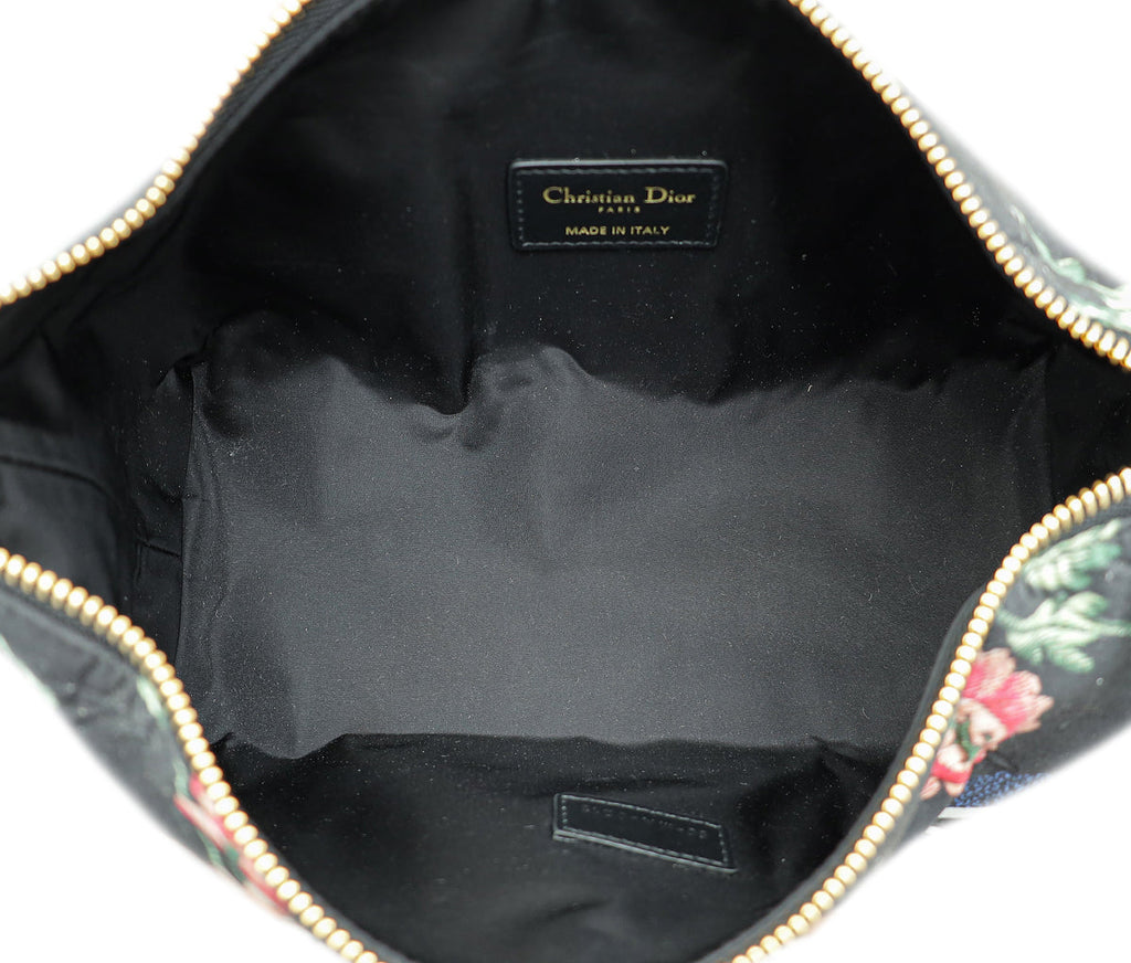 Christian Dior Black Multicolor Petites Fleurs Print Diortravel Nomad Medium Pouch