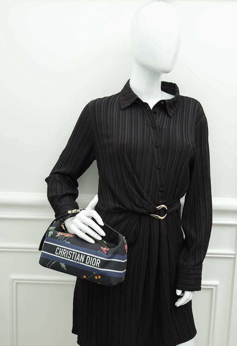 Christian Dior Black Multicolor Petites Fleurs Print Diortravel Nomad Medium Pouch