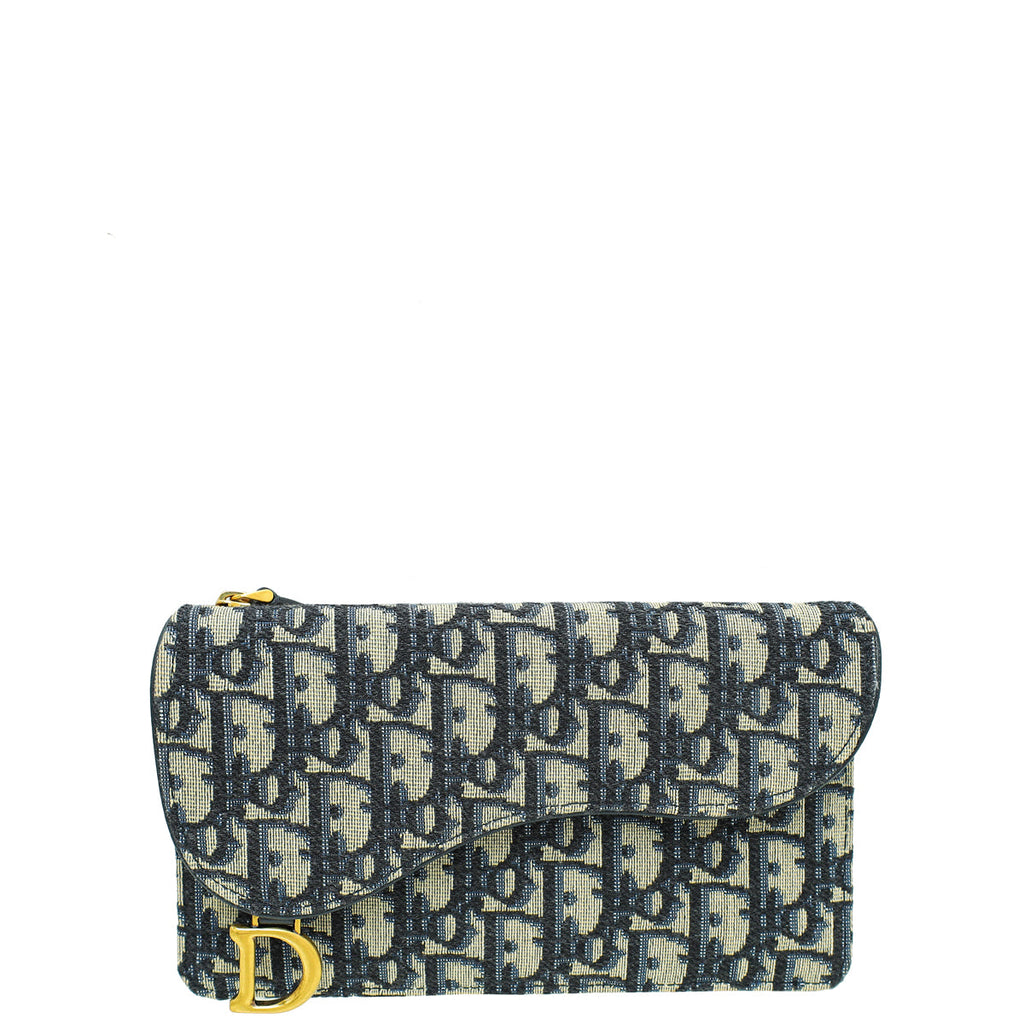 Christian Dior Navy Blue Oblique Saddle Large Zipped Wallet