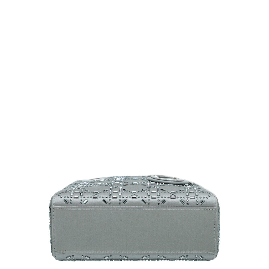 Christian Dior Grey Satin Strass Cannage Lady Dior Mini Bag