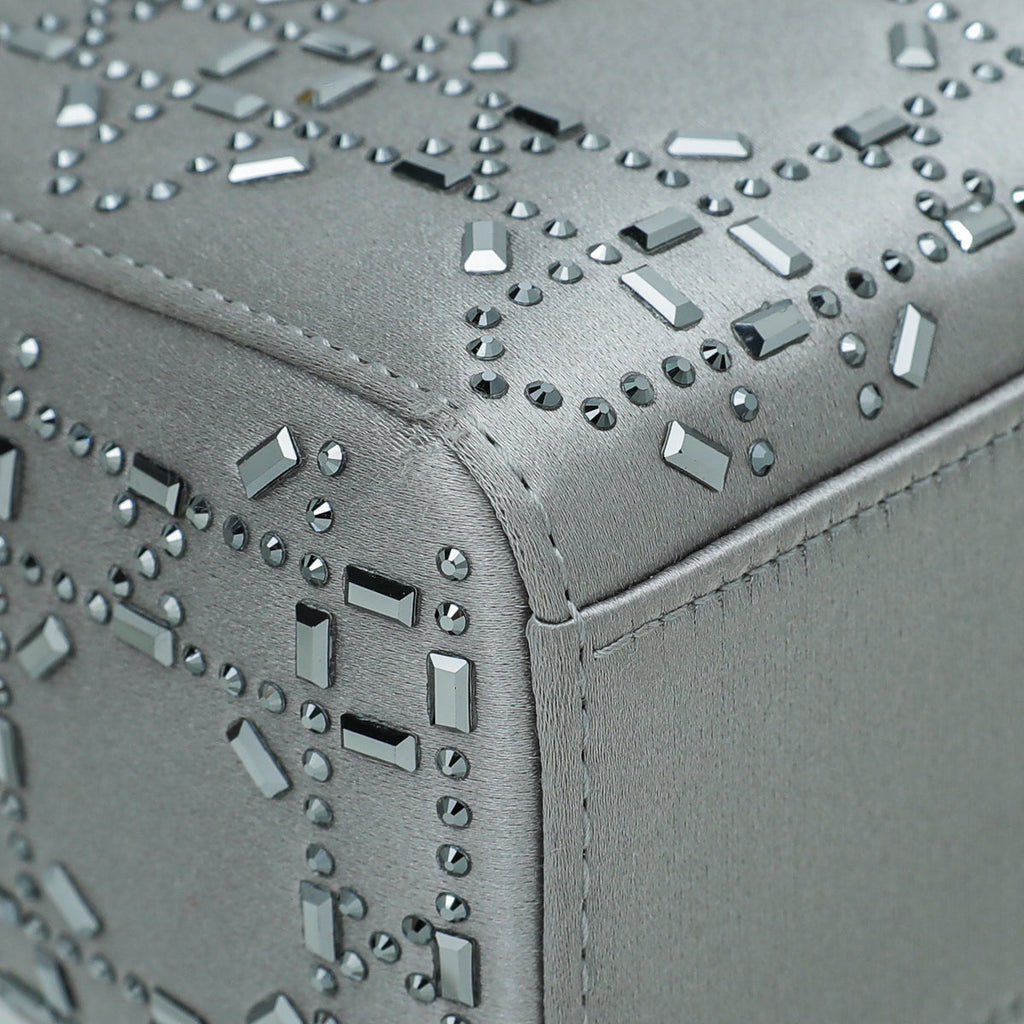 Christian Dior Grey Satin Strass Cannage Lady Dior Mini Bag
