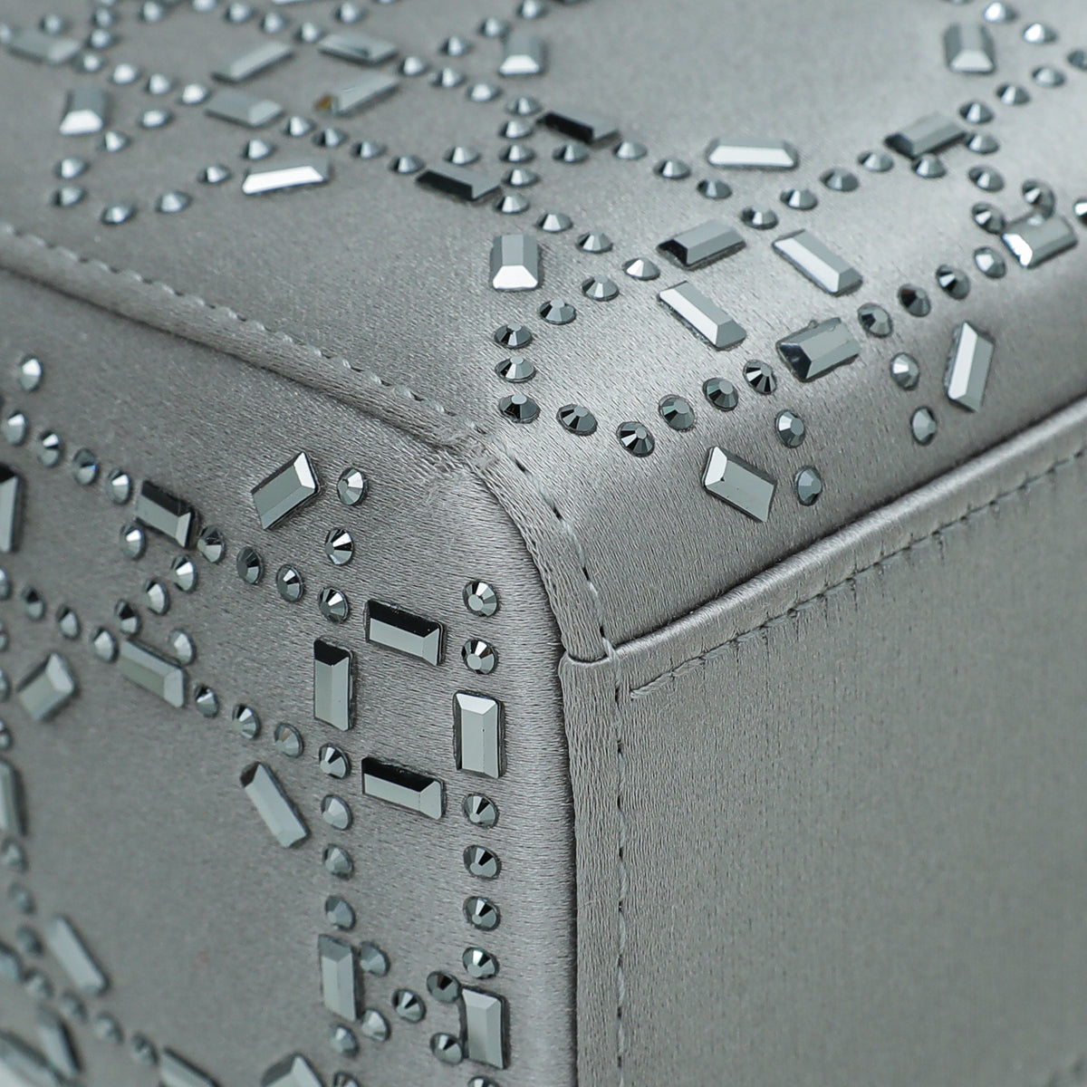 Christian Dior Grey Satin Strass Cannage Lady Dior Mini Bag