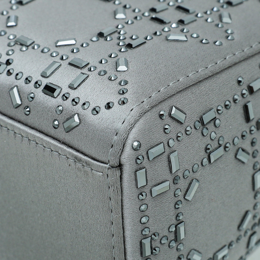 Christian Dior Grey Satin Strass Cannage Lady Dior Mini Bag