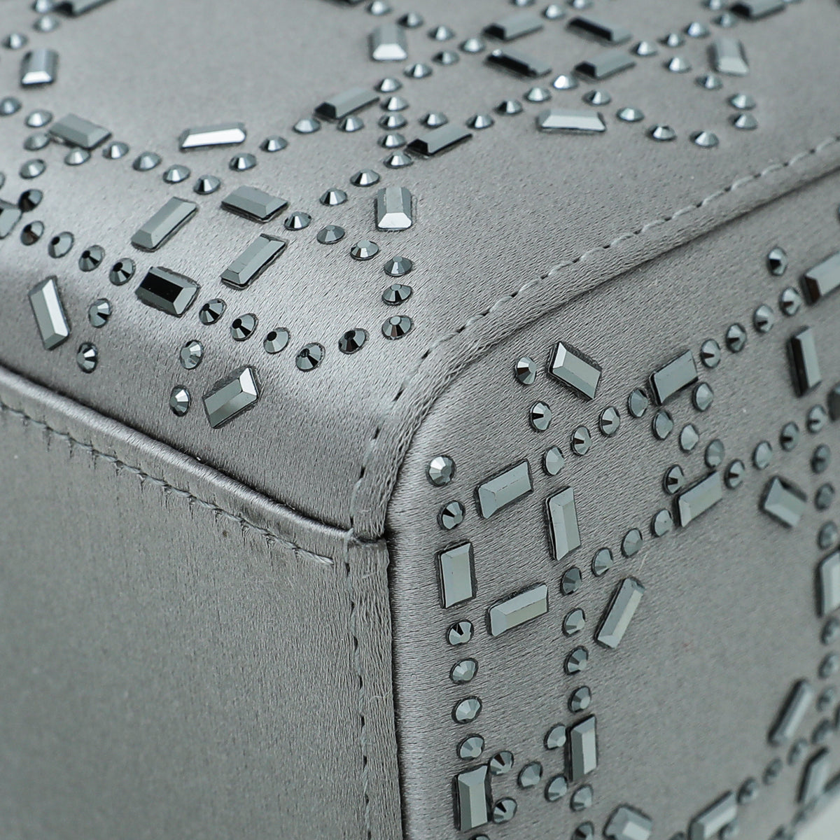 Christian Dior Grey Satin Strass Cannage Lady Dior Mini Bag