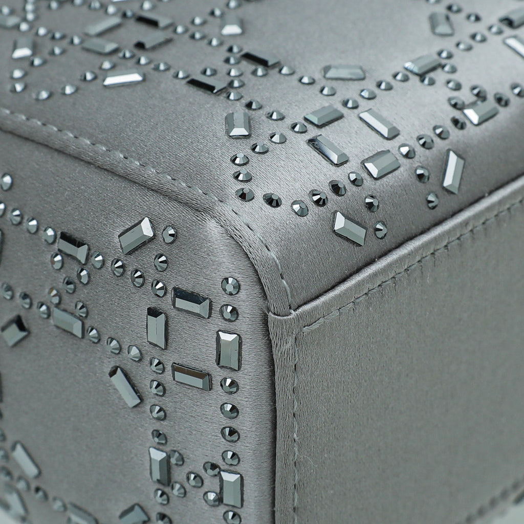 Christian Dior Grey Satin Strass Cannage Lady Dior Mini Bag