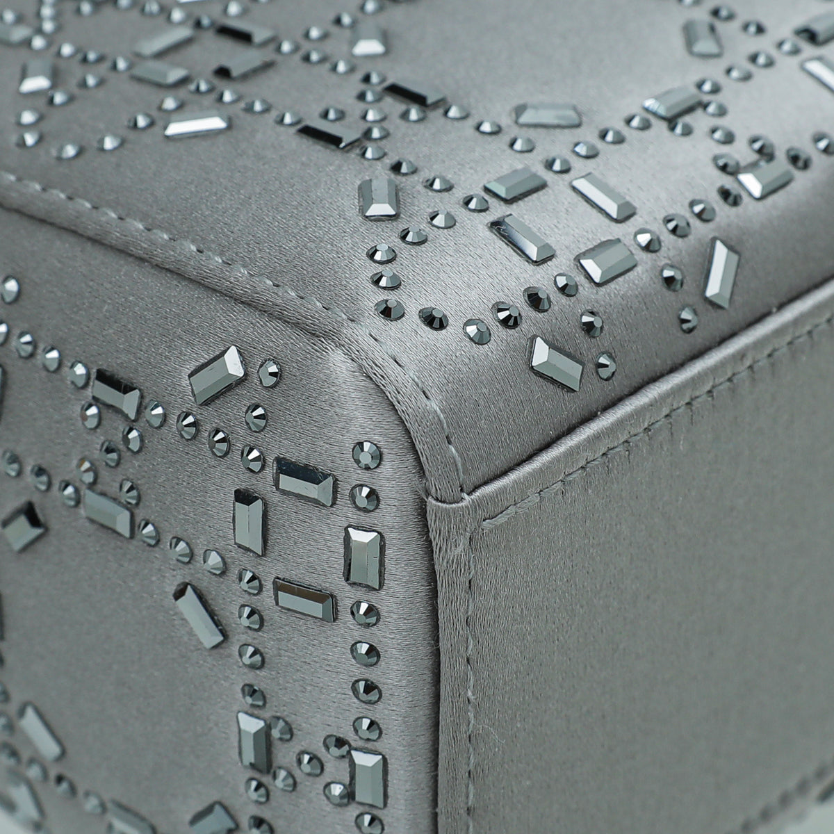 Christian Dior Grey Satin Strass Cannage Lady Dior Mini Bag