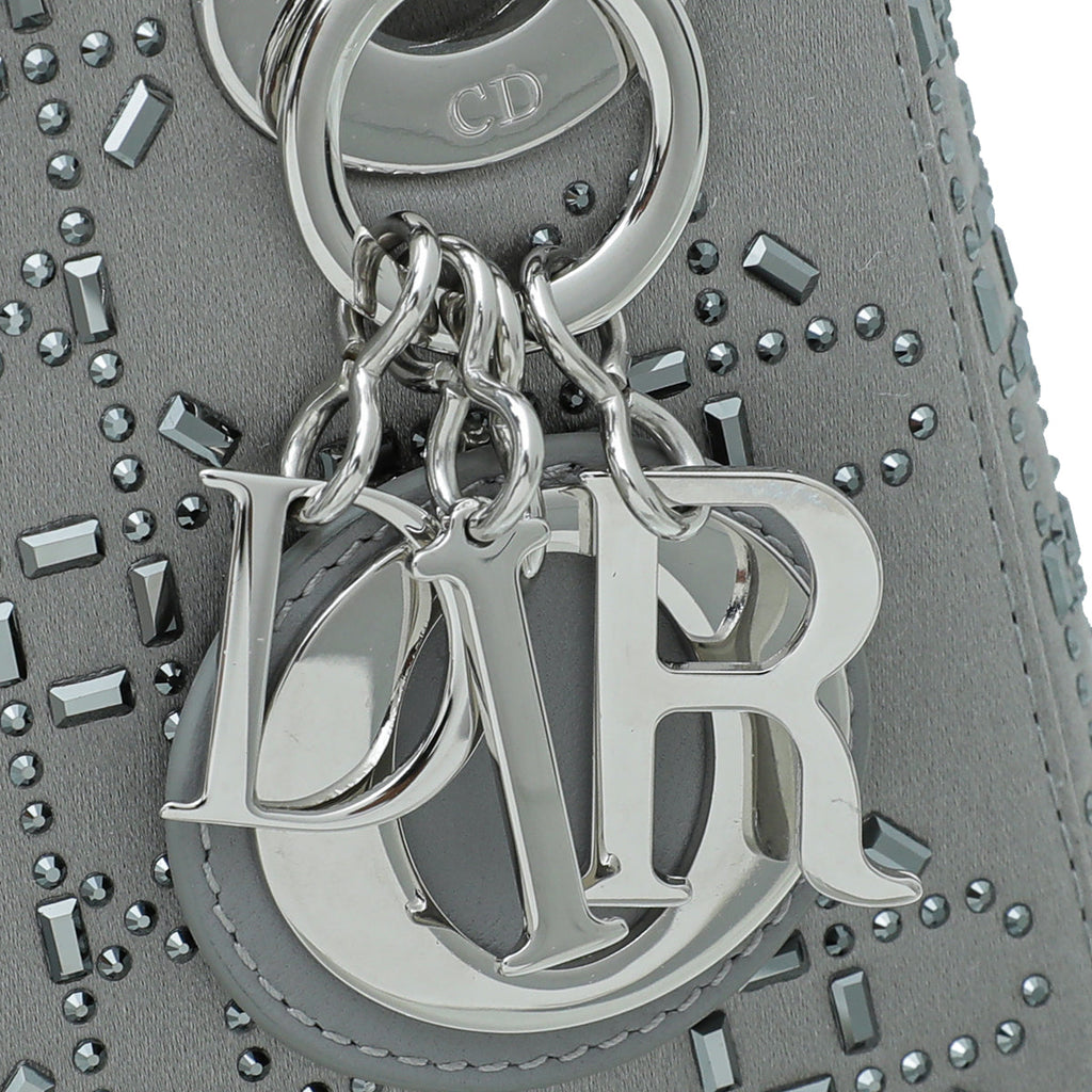 Christian Dior Grey Satin Strass Cannage Lady Dior Mini Bag