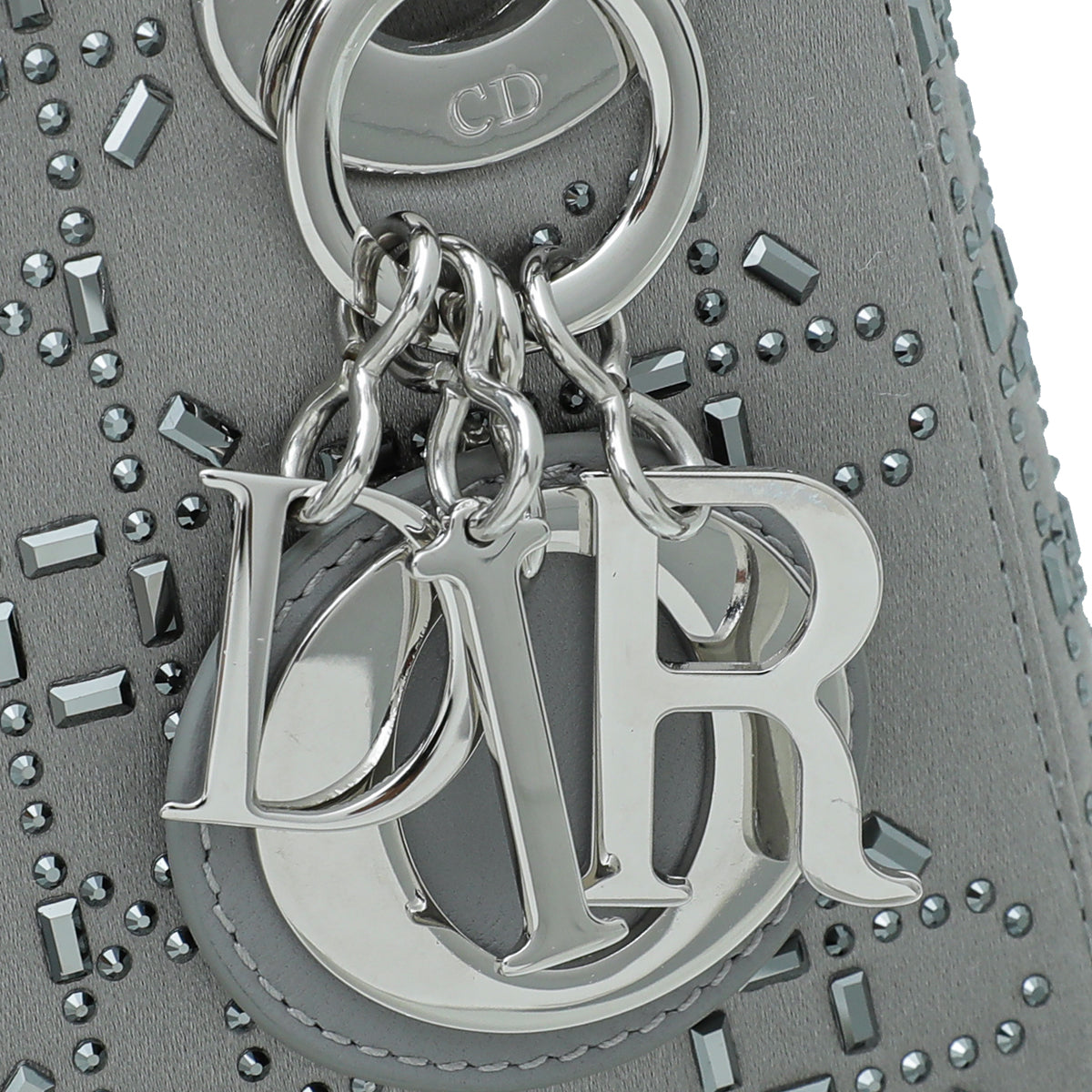 Christian Dior Grey Satin Strass Cannage Lady Dior Mini Bag