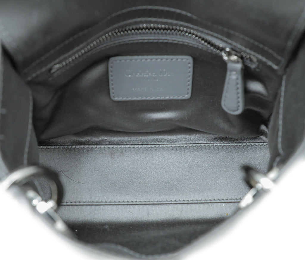 Christian Dior Grey Satin Strass Cannage Lady Dior Mini Bag