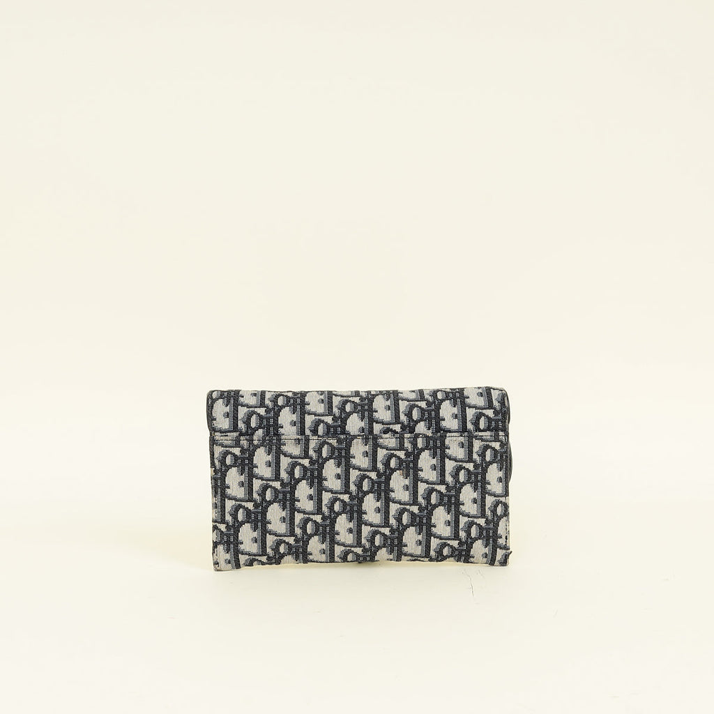 Christian Dior Navy Blue Oblique Small Saddle Pouch with Chain
