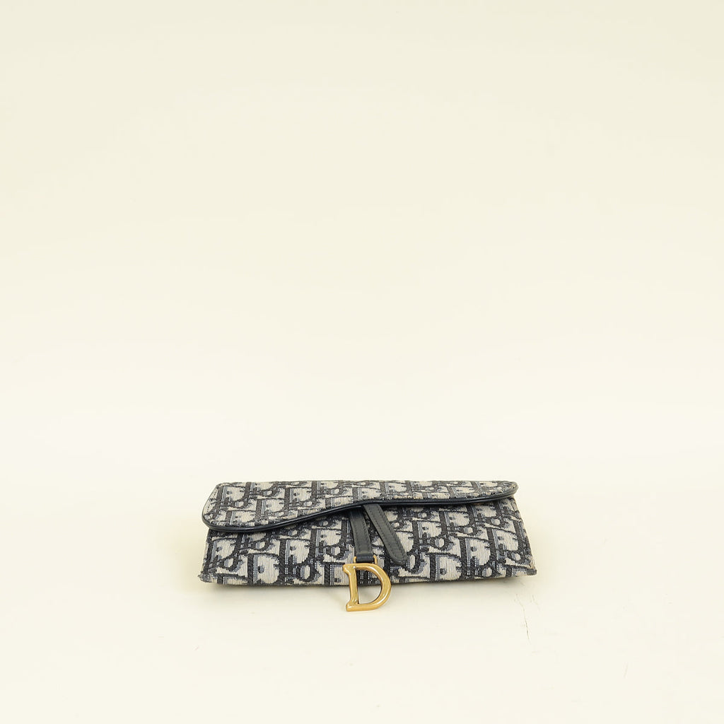 Christian Dior Navy Blue Oblique Small Saddle Pouch with Chain