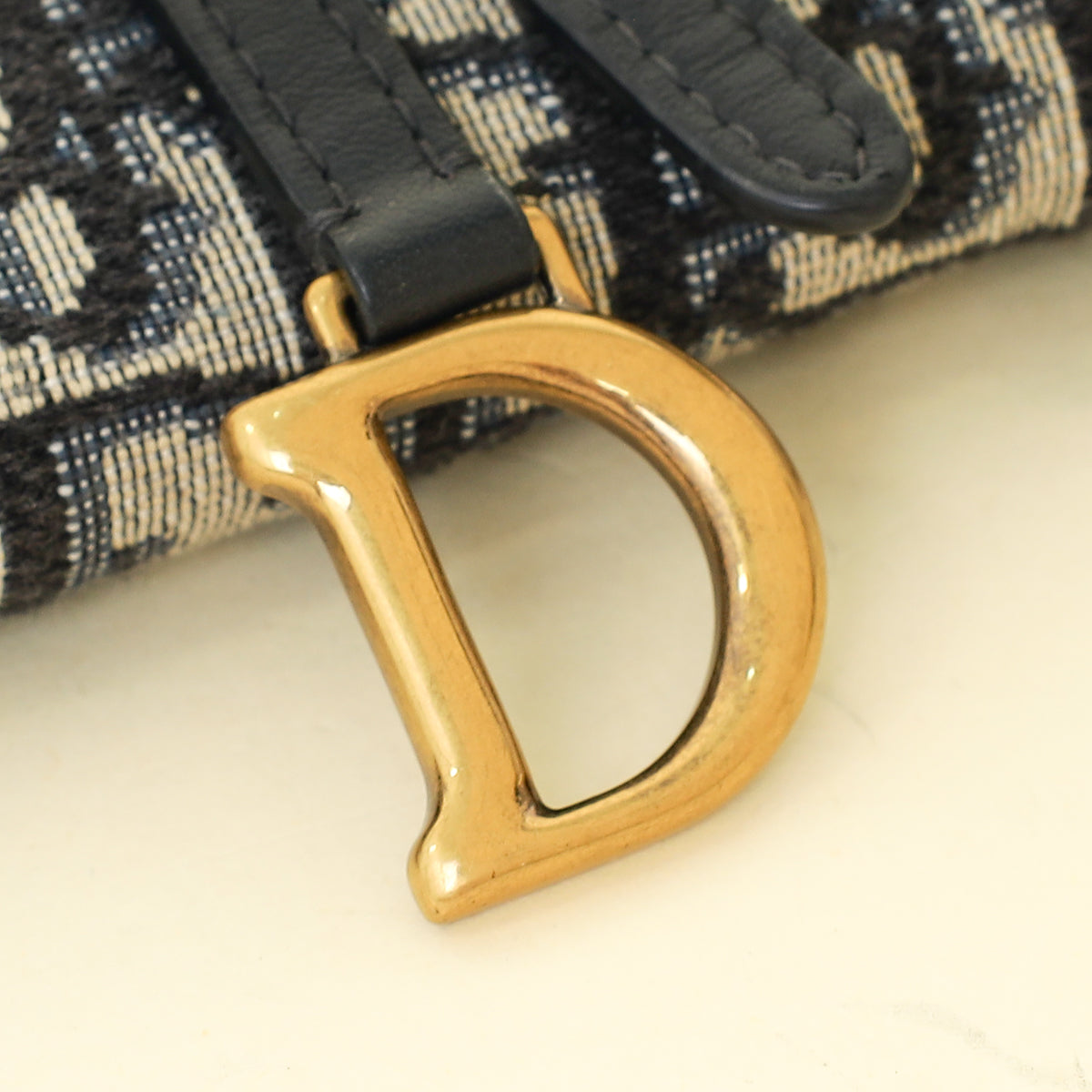 Christian Dior Navy Blue Oblique Small Saddle Pouch with Chain
