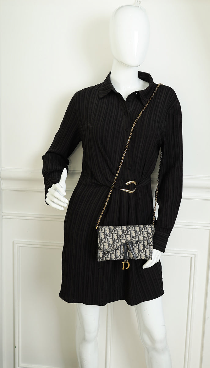 Christian Dior Blue Oblique Saddle Wallet on Chain