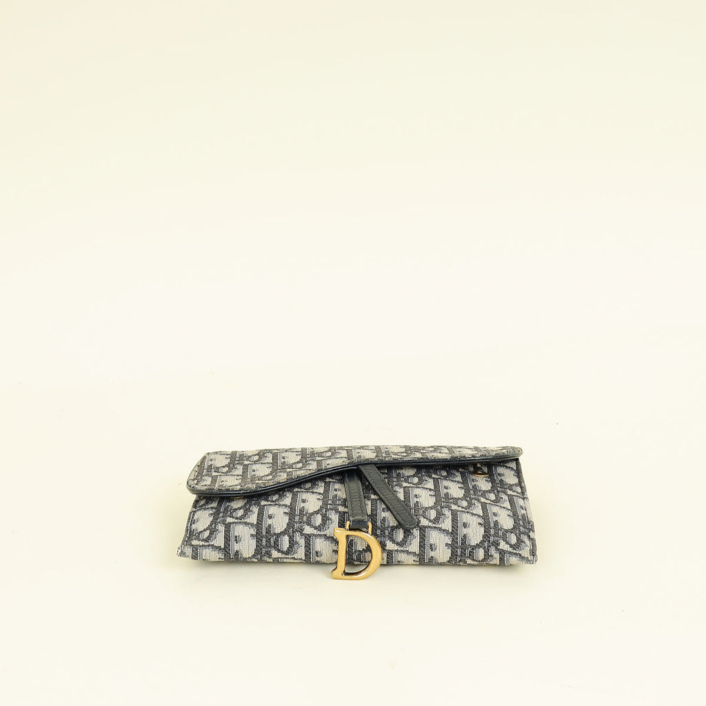 Christian Dior Blue Oblique Saddle Wallet on Chain