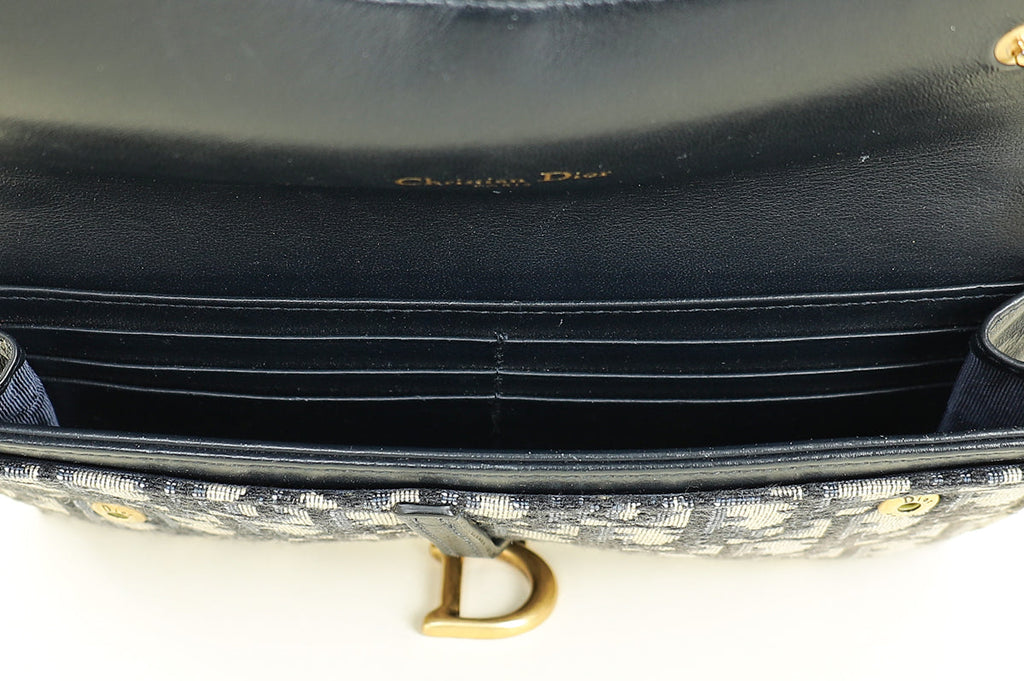 Christian Dior Blue Oblique Saddle Wallet on Chain