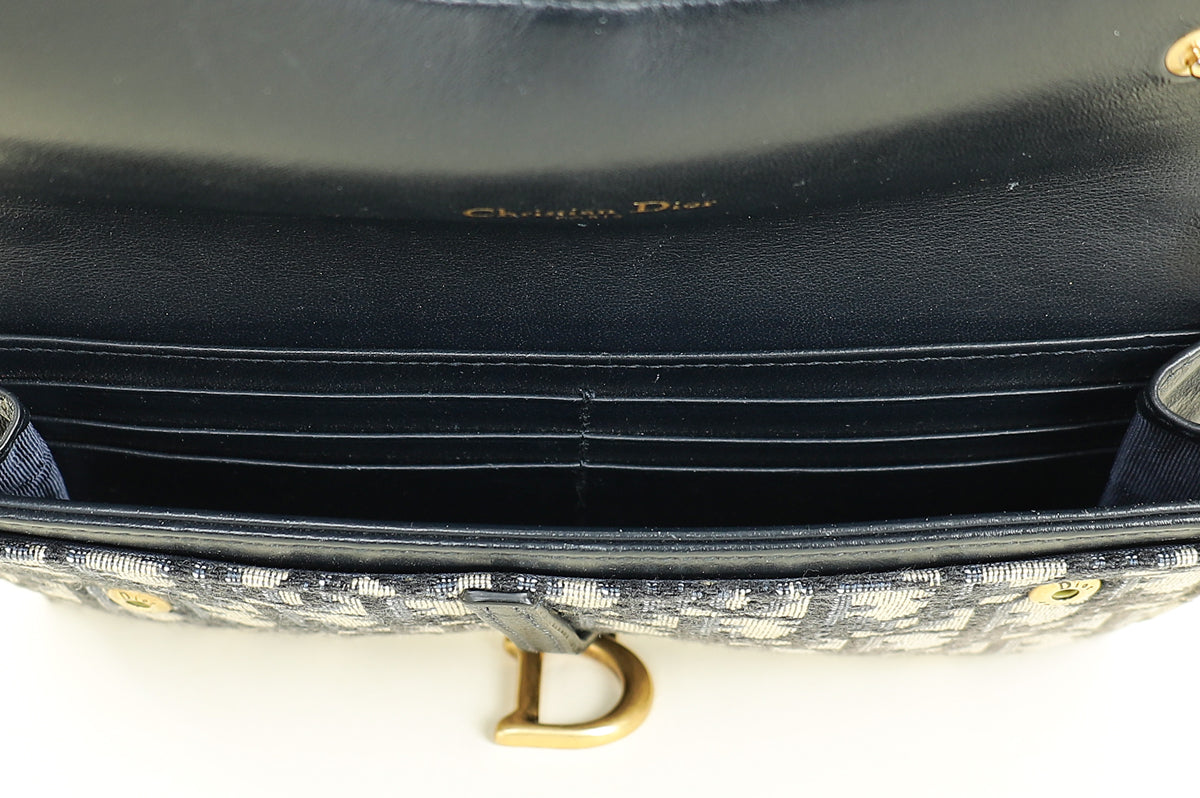 Christian Dior Blue Oblique Saddle Wallet on Chain