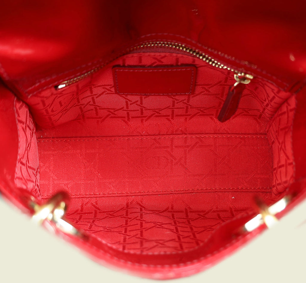 Christian Dior Cherry Red Lady Mini Dior Chain Bag