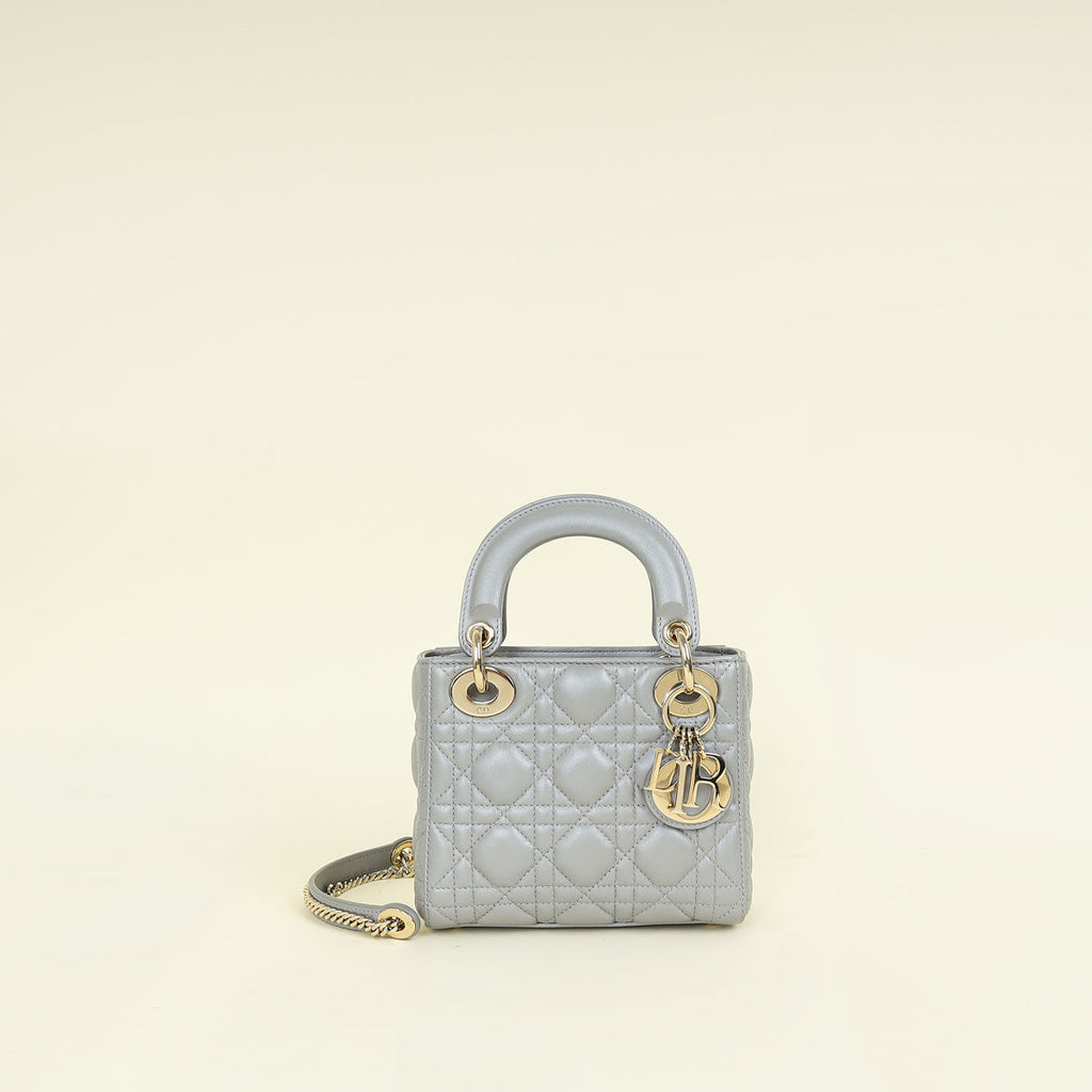 Christian Dior Grey Lady Mini Dior Chain Bag