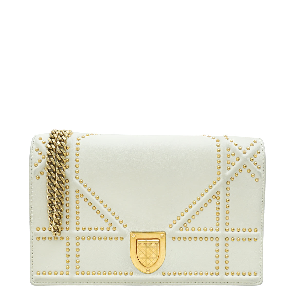 Christian Dior Cream Diorama Studded Wallet On Chain