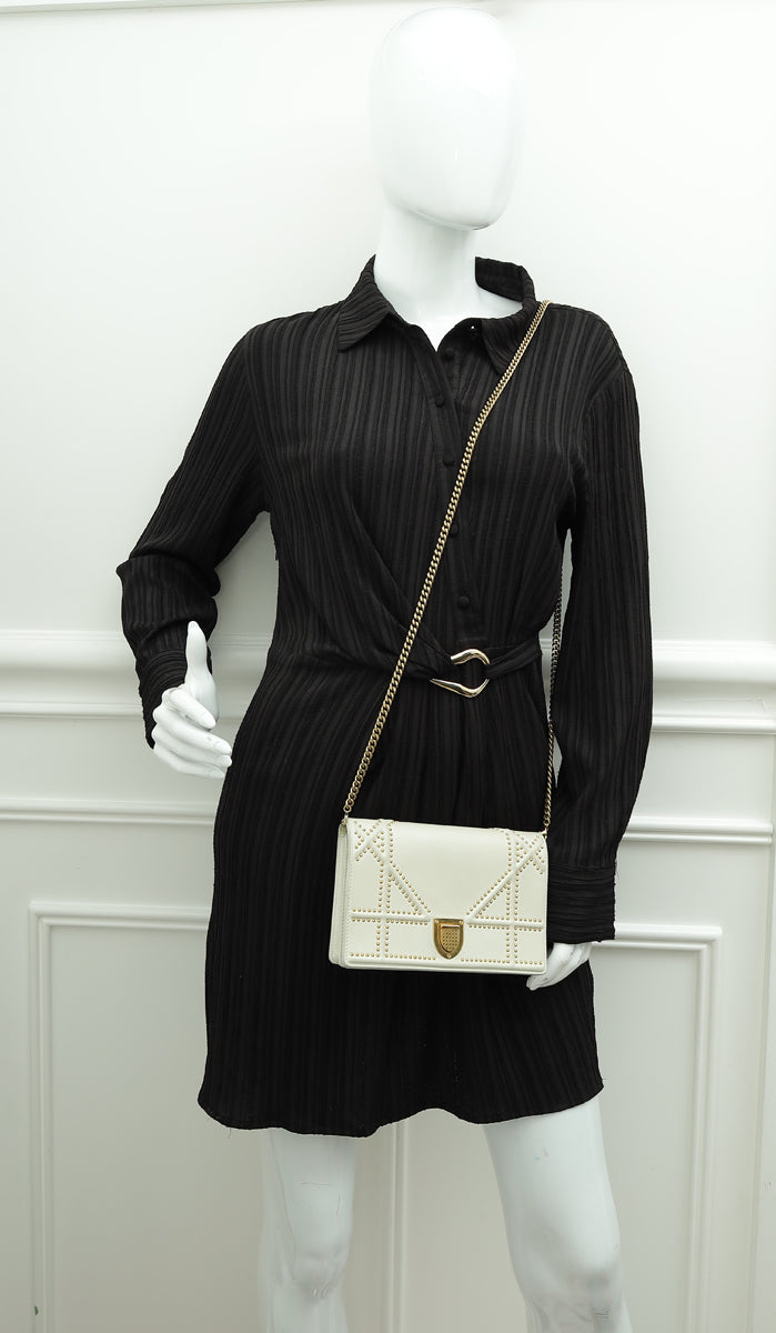 Christian Dior Cream Diorama Studded Wallet On Chain