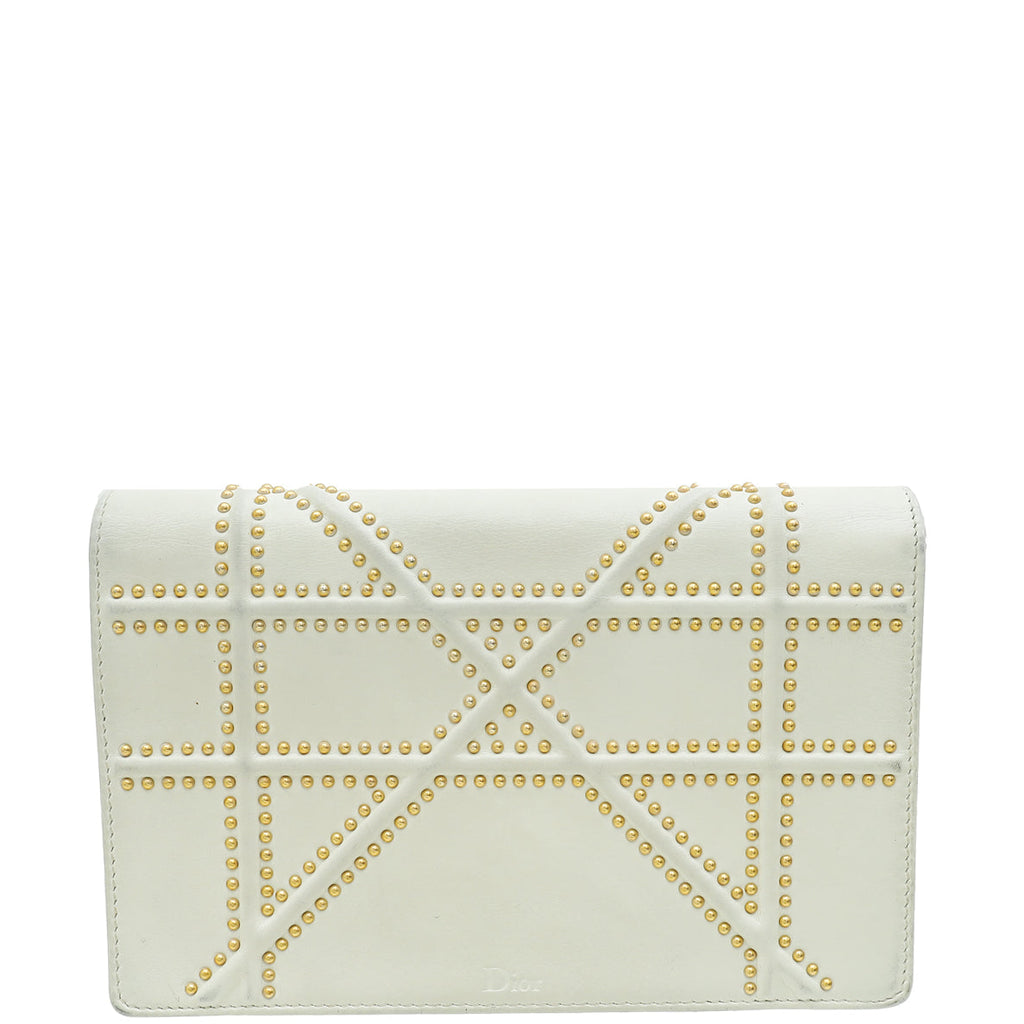 Christian Dior Cream Diorama Studded Wallet On Chain