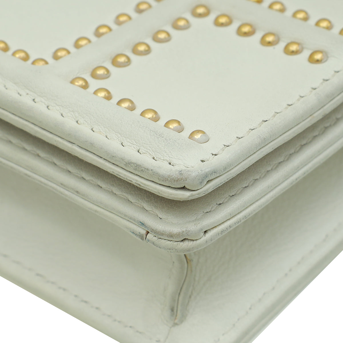 Christian Dior Cream Diorama Studded Wallet On Chain