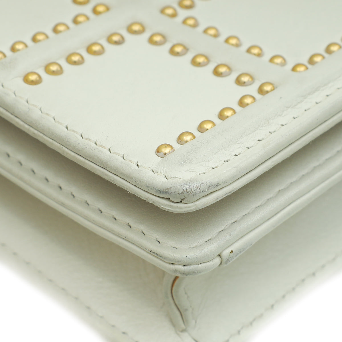 Christian Dior Cream Diorama Studded Wallet On Chain