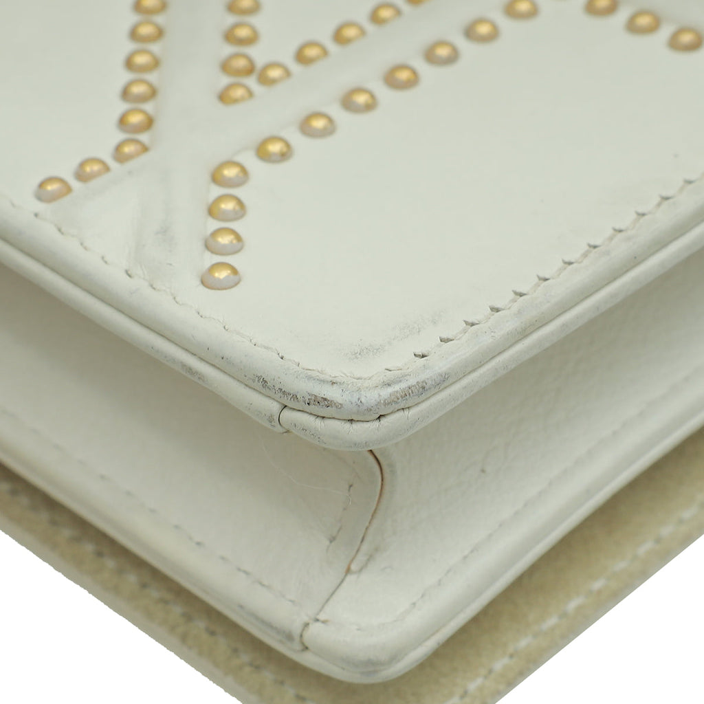 Christian Dior Cream Diorama Studded Wallet On Chain
