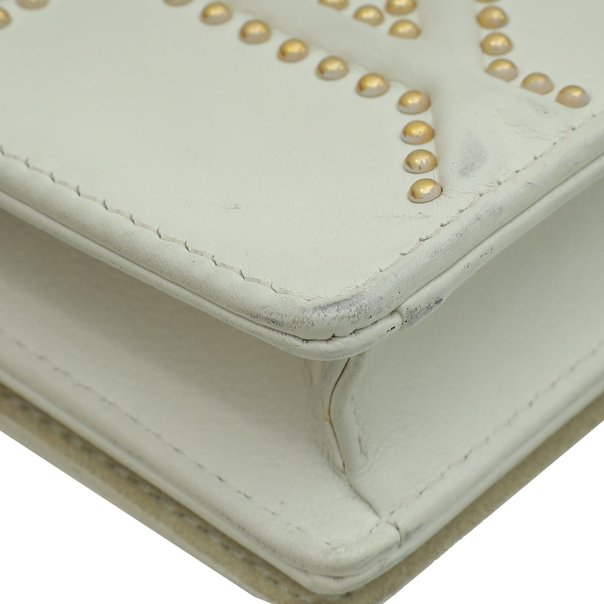 Christian Dior Cream Diorama Studded Wallet On Chain