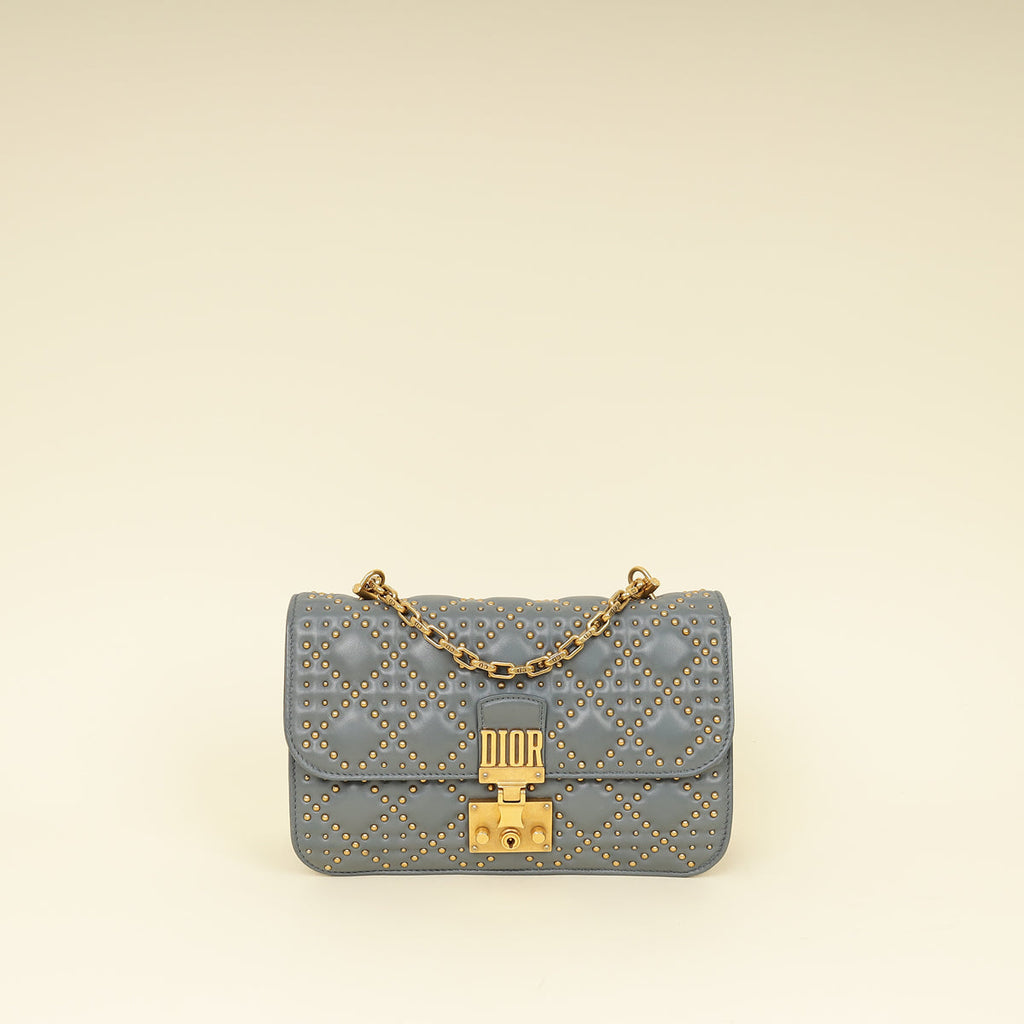 Christian Dior Bluish Grey Cannage Studded DiorAddict Flap Bag