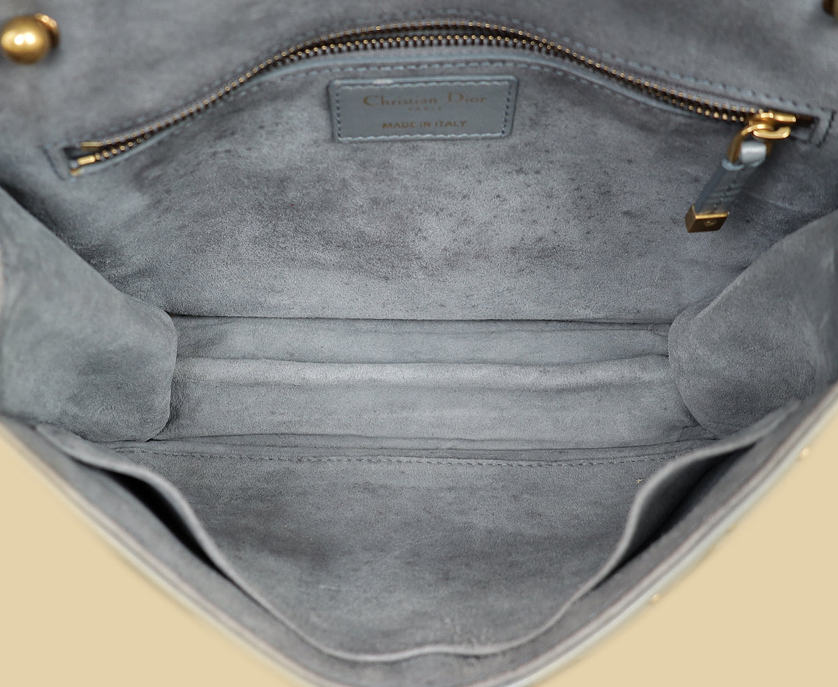 Christian Dior Bluish Grey Cannage Studded DiorAddict Flap Bag