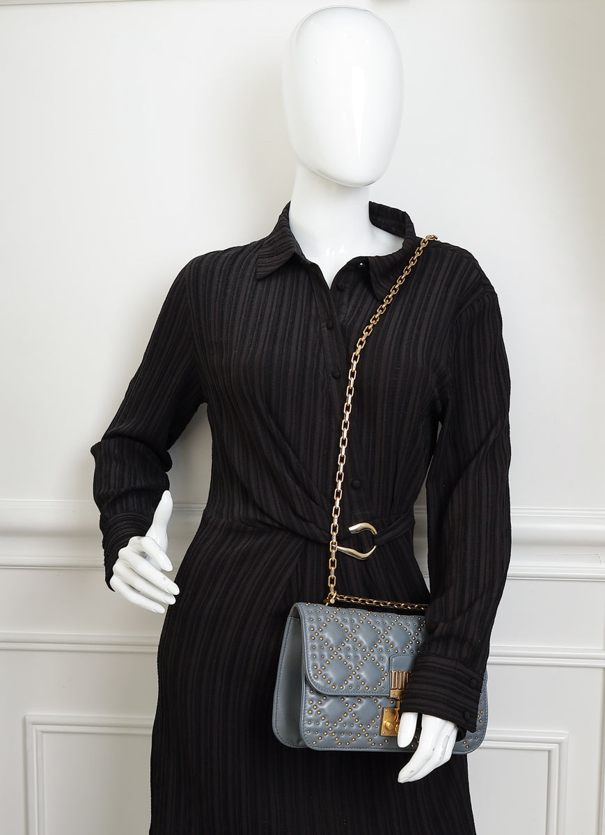 Christian Dior Bluish Grey Cannage Studded DiorAddict Flap Bag