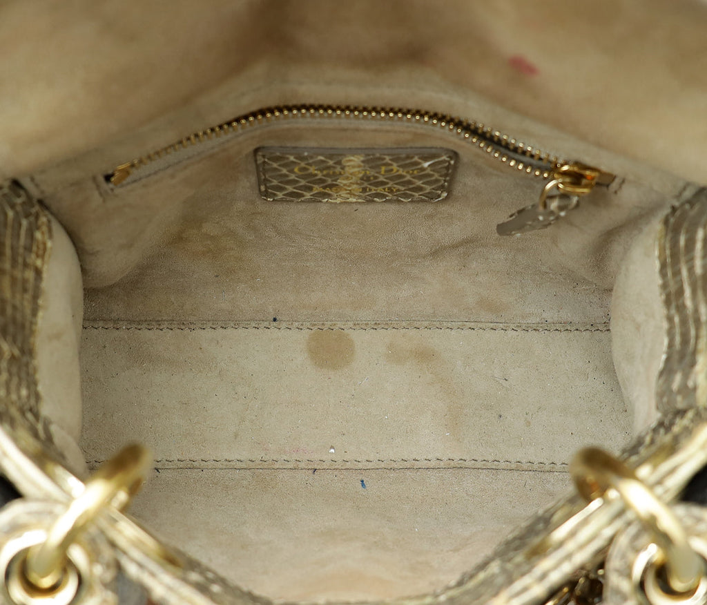 Christian Dior Golden Beige Python Lady Dior Mini Chain Bag W/ Twilly