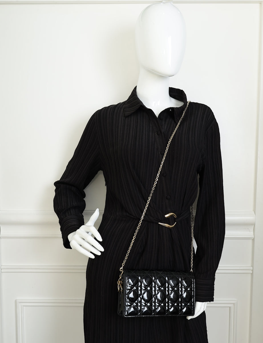 Christian Dior Black Lady Dior Chain Pouch