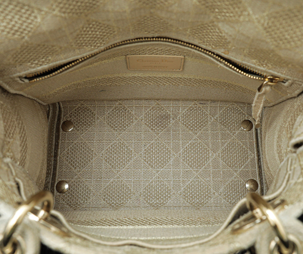 Christian Dior Gold Tone Lady Dior D-Lite Medium Bag