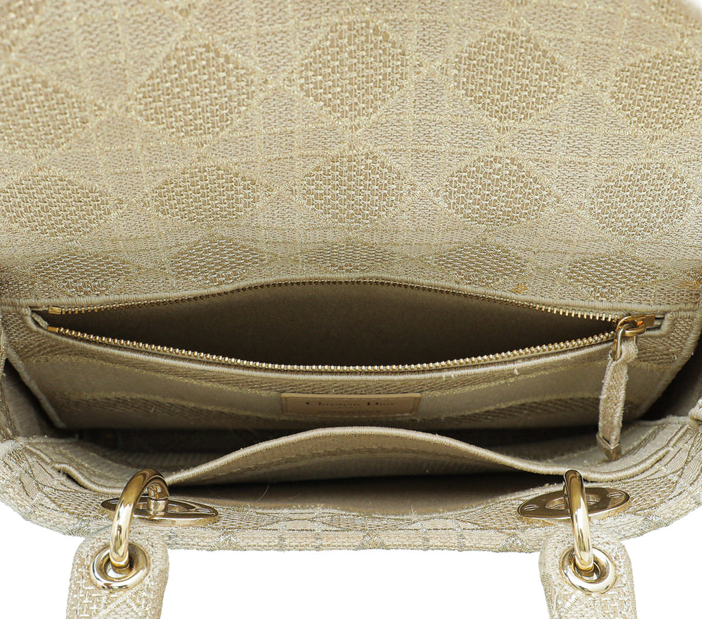 Christian Dior Gold Tone Lady Dior D-Lite Medium Bag