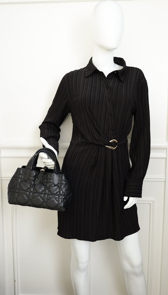 Christian Dior Black Macrocannage Toujours Small Tote Bag