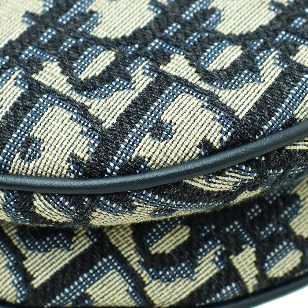 Christian Dior Navy Blue Oblique Saddle Medium Bag W/ Strap