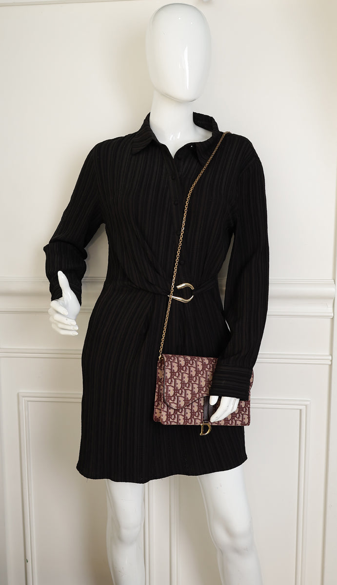 Christian Dior Burgundy Oblique Saddle Chain Pouch